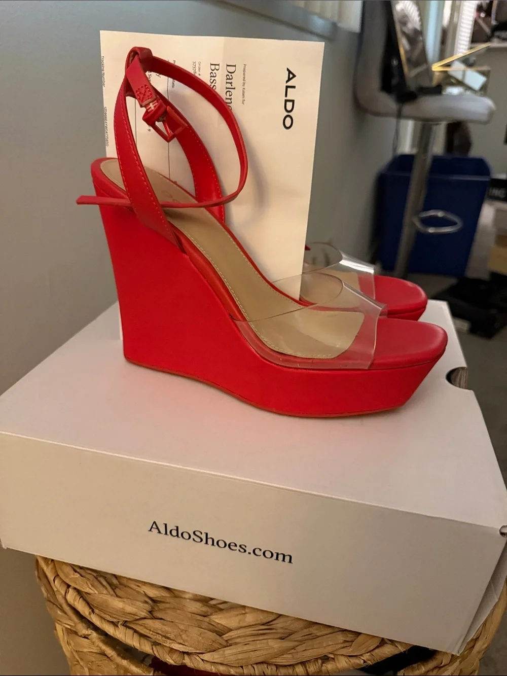 ALDO Red Clear Strap Block Heel Sandals
